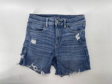 American Eagle Hi Rise Cut Off Stretch Jean Shorts Womens Size 6 Blue 27 Waist