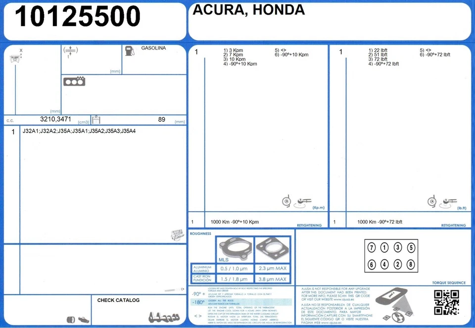 Left Cylinder Head Gasket Set HONDA PILOT LX V6 24V 3.5 J35A4 (2003-2004) - Image 2 of 2