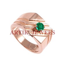 Natural Emerald Gemstone with Rose Gold Plated 925 Sterling Silver Ring 2741