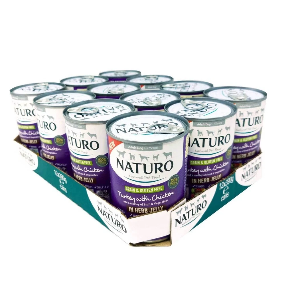 Naturo Adult Wet Food Cans Grain Free Turkey & Chicken in Herb Jelly 12x390g