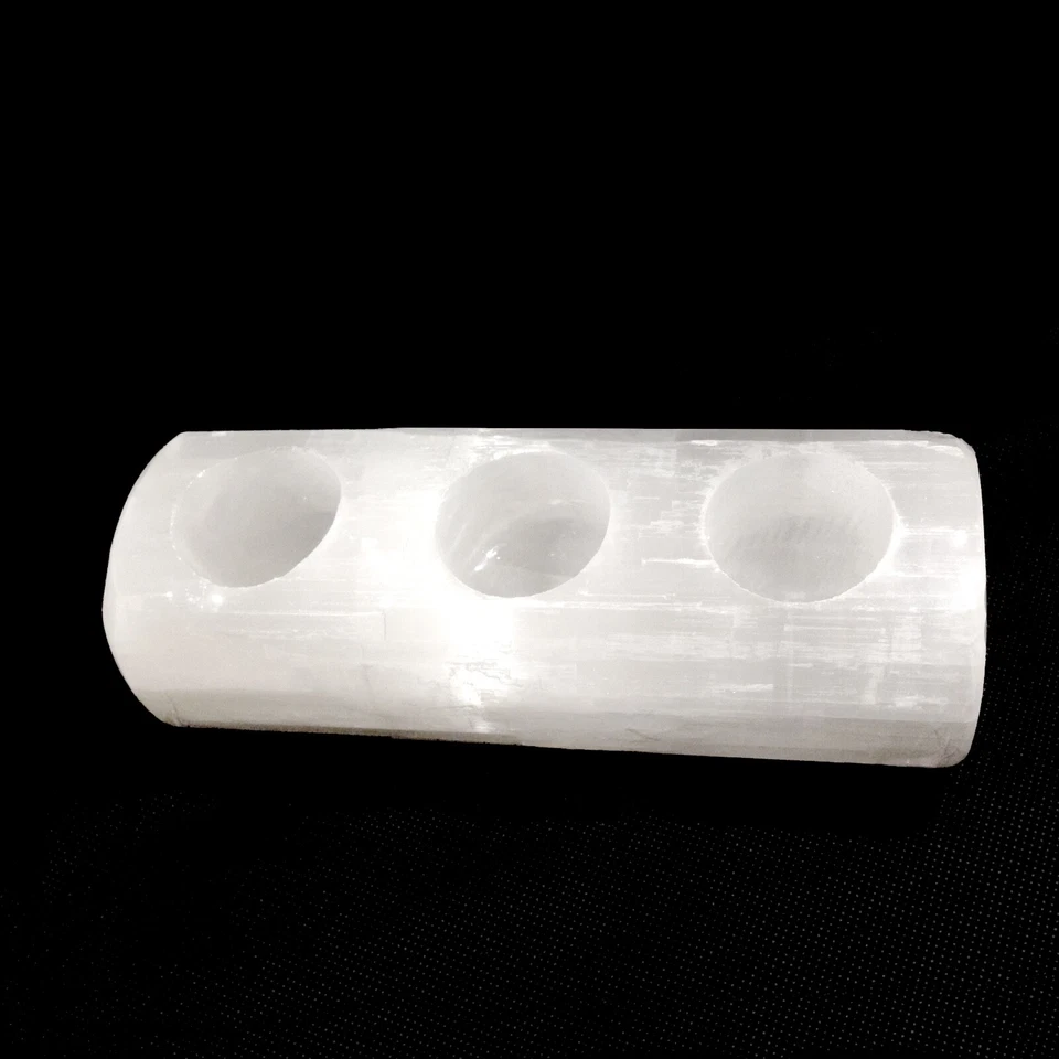 SET OF 2 ~ Natural Selenite Crystal Candle Holder 3 Hole Log Handmade CHARGE - Image 3 of 4