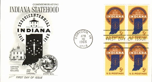 FLEETWOOD - INDIANA STATEHOOD APR 16 1966 CORYDON IN FIRST DAY COVER (FDC) BX9
