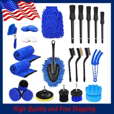 26Pcs Car Detailing Brush Tools Kit Vehicle Auto Interior Engine Wheel Clean Set
