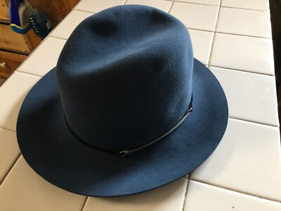 Janessa Leone Wool Felt Hat Medium Blue w/Leather & Silver  display picture 3
