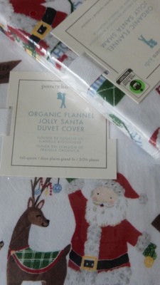 Clearance Pottery Barn Flannel Jolly Santa Full Queen Duvet Cover