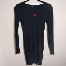 Womans Wild Fable Small Black Mini Dress With Embroidered Rose