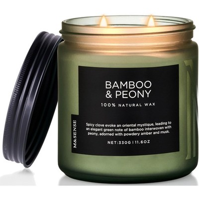 Bamboo & Peony Scented Candle 330g - 2 Wick Aromatherapy Candle, Natural Soy ...