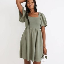Madewell Lightspun Lucie Smocked Mini Dress XS Distant Grove Tie Back Cotton