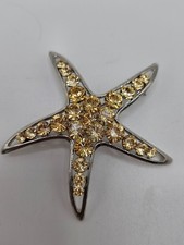 VINTAGE Silver Tone Yellow Rhinestone Starfish Brooch Pin Ocean