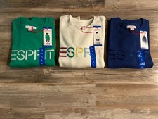 Esprit Costco Crewneck Sweatshirt 3 Pack Large White Green Blue Retro Logo NWT
