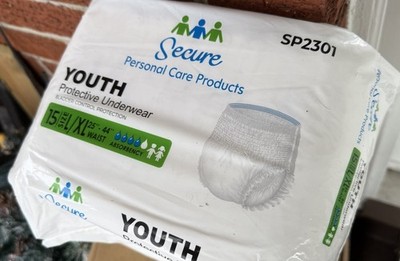 Disposable protective underwear for youth. Size L/XL  15 Count TWO PACKAGES