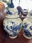 DELFTS PAIR 2 LARGE GINGER JAR VASES URN LID HANDMADE HOLLAND BELGIUM Bequet 18” — photo 2