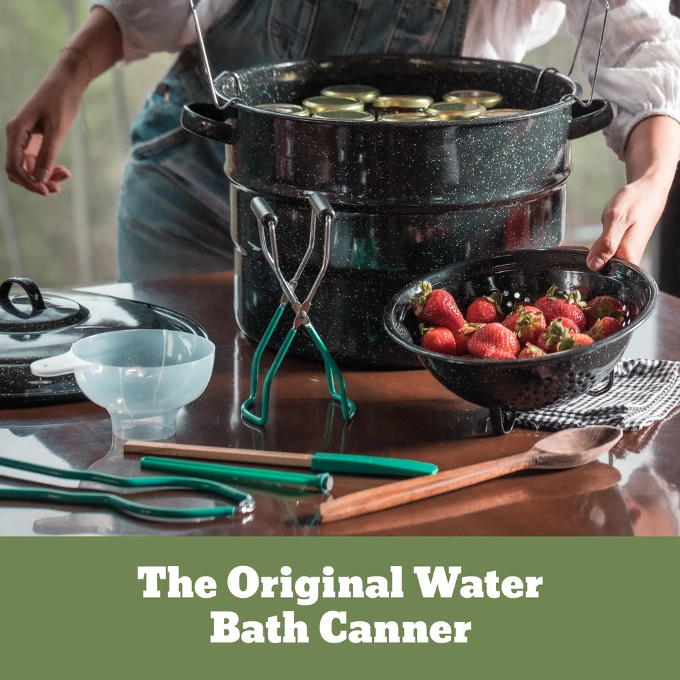 9 Piece Enamelware Water bath Canning Pot with Canning kit, Colander and Rack... - Image 2 of 4