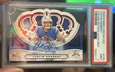 2020 Panini Chronicles - Crown Royale Justin Herbert Red /35 Rookie Auto PSA 9