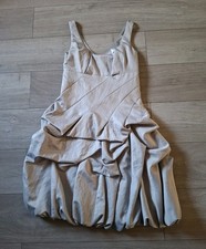 MONSOON Silver Grey Puffball Dress Silky Gathered Party Evening Retro Style UK10