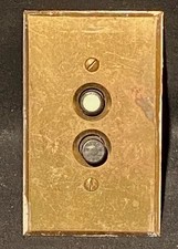 Antique PERKINS / ARROW Electric Push Button On/ Off Light Switch Brass Cover