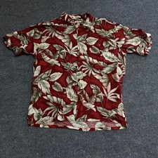 Pierre Cardin Button Down Shirt Mens Size L Red Rayon Tropical Leaf Hawaiian