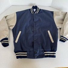 VTG Varsity Jacket Canvas Navy Tan Men  s Medium West Ark