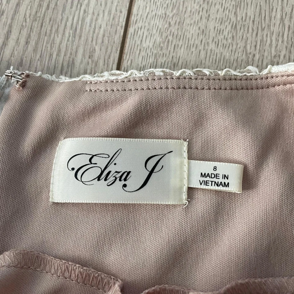 Mini Vestido Eliza J Superpuesto de Encaje Para Mujer Talla 8 Crema Manga 3/4 Formal Noche C Foto 4 de 4