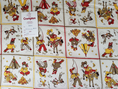 Vintage Crompton Cotton Corduroy Fabric 6 Yards ''The Bad Guy'' Western Cowboy 45''