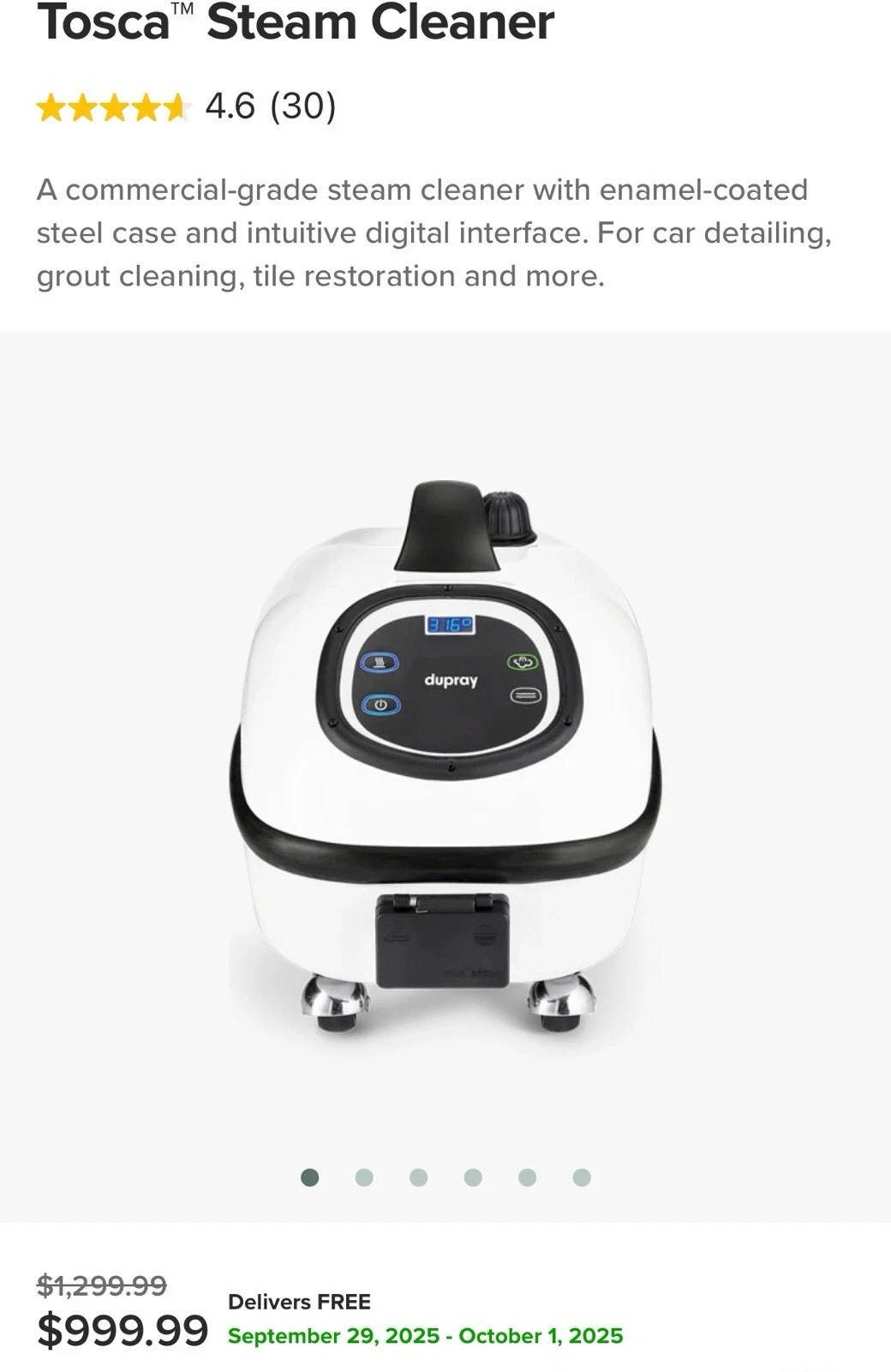 New Dupray Tosca Steam Cleaner With Accessories White MSRP $999