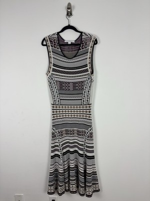Diane Von Furstenberg Eleanor Jacquard Knit Fit Flare Dress Small Black White