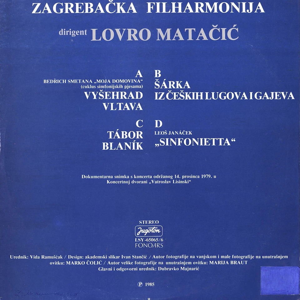 MATACIC Live 1979 SMETANA Ma Vlast JANACEK Sinfonietta JUGOTON LSY-65065 2LP NM- - Image 2 of 3