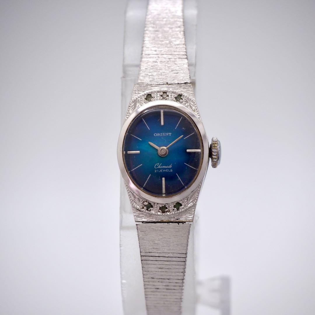 ORIENT 535 Working Blue Shell Hand Wind Wristwatc… - image 5