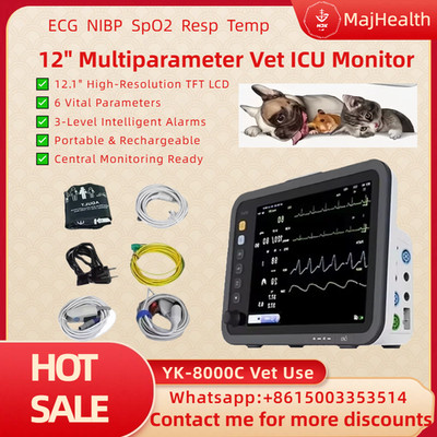 12'' Multiparameter Vet ICU Monitor: ECG ,NIBP ,SpO2 ,Resp ,Temp