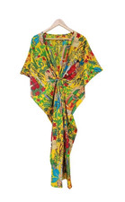 Indian Yellow Frida Handmade Cotton Kaftan Maxi Dress Women's Clothing Gown US