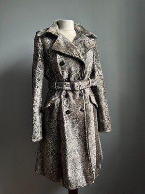 KAREN MILLEN Mantel Jacke Mac 12 lang Leopard Kunstfell Pony Gürtel Military
