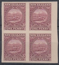NEW ZEALAND 1900 PICTORIAL 1d TERRACES PLATE PROOF BLOCK (4) MINT (ID061/D65778)