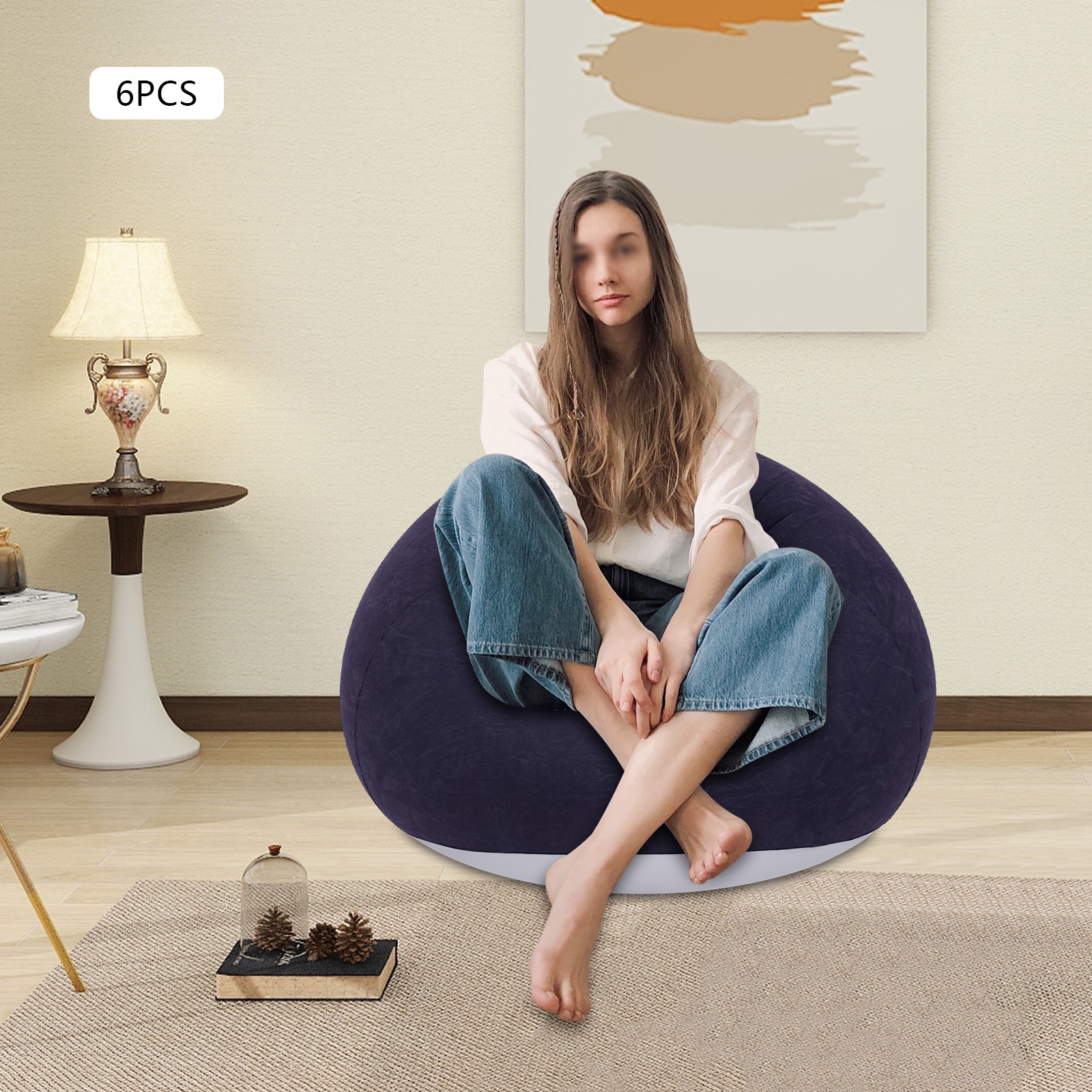 6PCS Inflatable Lazy Chair with Air Pump Blow Up Bean Bag Sofa Room Essentials