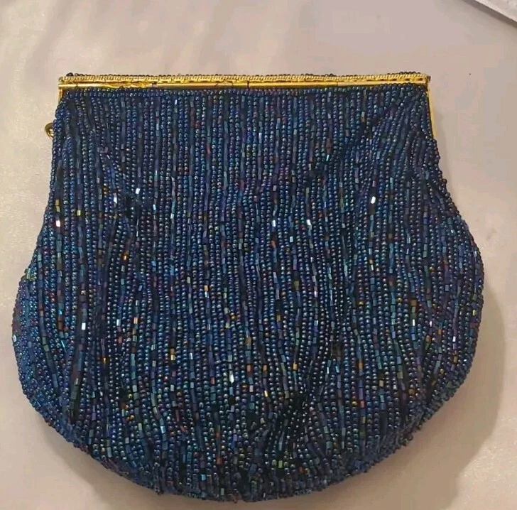 Minibolso LaRegale vintage azul brillante con correa de cadena dorado Foto 3 de 4
