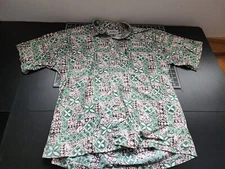 Vtg Local Motion Hawaiian Shirt Mens Sz LARGE green Aloha Floral tapa print USA