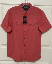 NWT Hi Tec size M salmon red short sleeve button up shirt mens