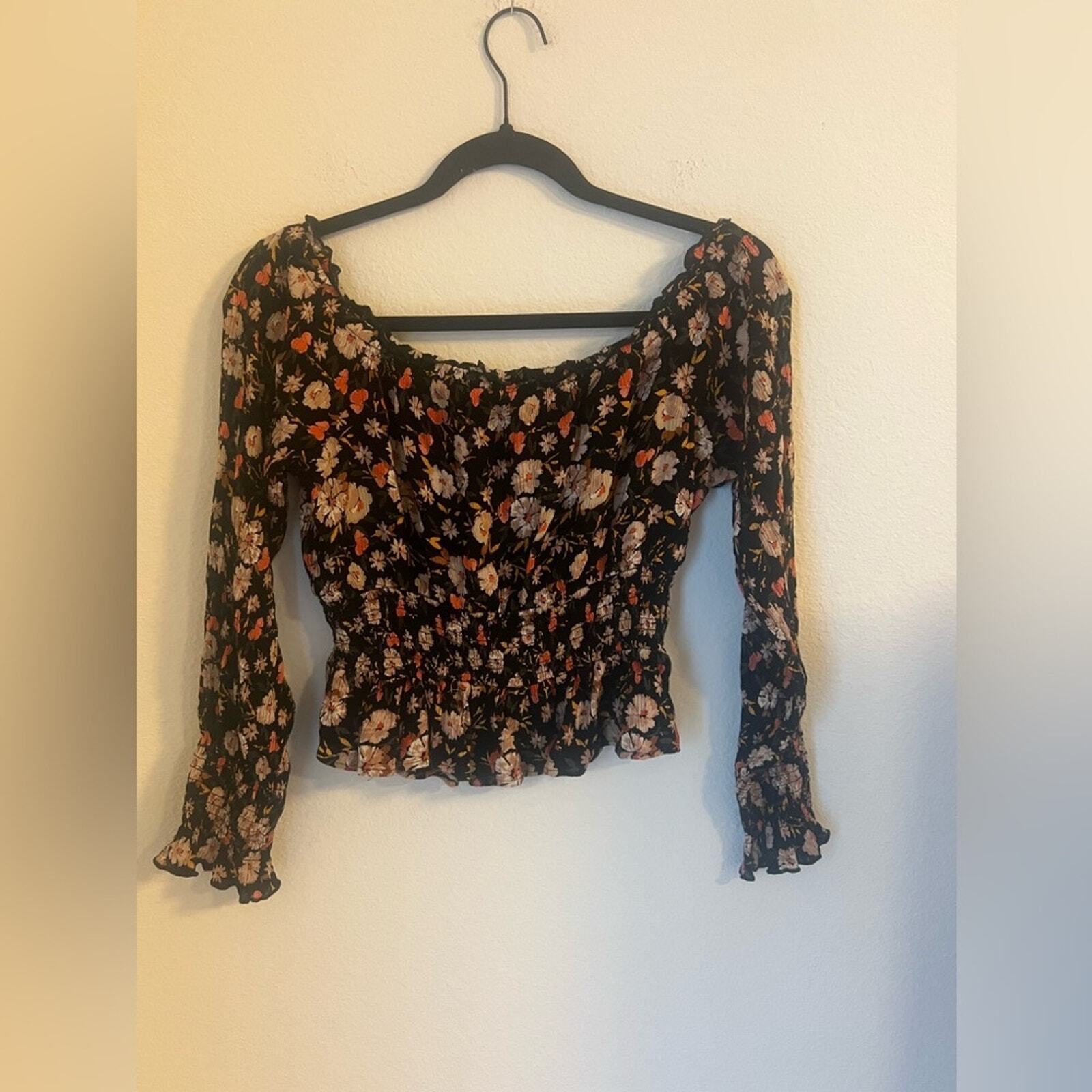 Black Off Shoulder Smocked Blouse with Flutter Sleeves for Elegant Style