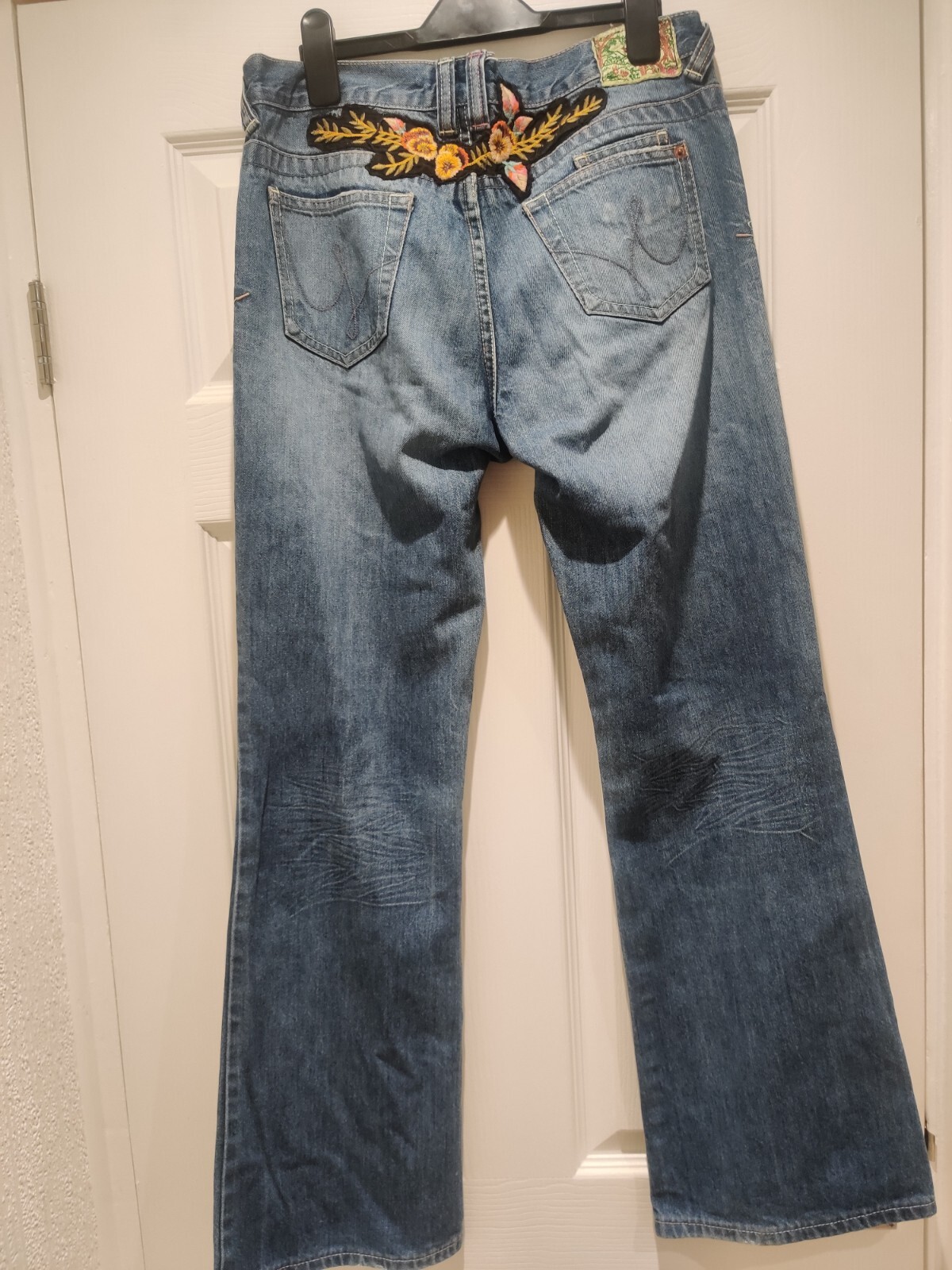 Jigsaw Jeans Wide Leg Flare Embroidered Back Blue Uk 12 Waist 31 " 31