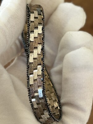 925 PT Italy Platin Sterling Silber Armband Geflochten Tritone Messing Kupfer Vintage
