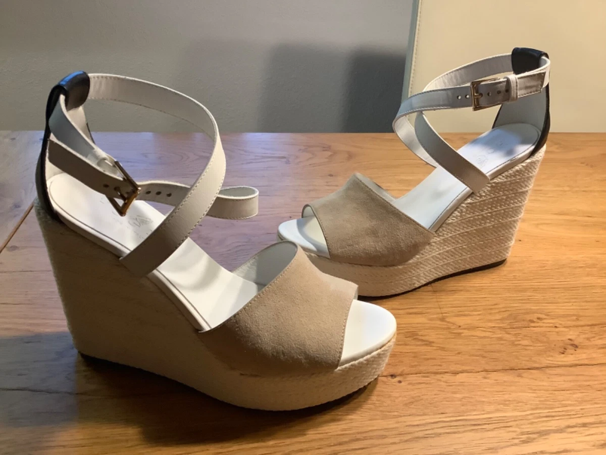 wedges sandalen hogan 36 wei beige schwarz leder NP 335