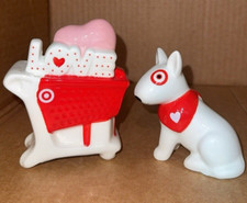 Target Spritz Valentine  s Ceramic SHOPPING Cart Bullseye Dog LOT 2 NEW