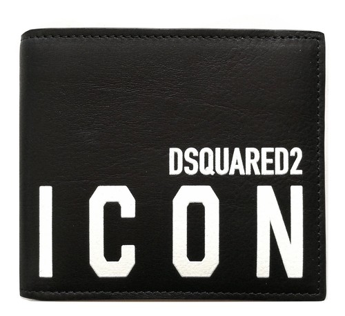 DSQUARED portafoglio a libro con portamonete da uomo in pelle nero ICON  WAM0015 | eBay