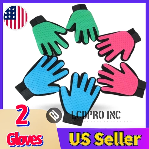 Pet Hair Gloves Brush Remover 1 Pair Dog Cat Comb Fur Mitt Massage Grooming Bath