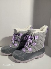 Wonder Nation Girls Winter Boots Memory Foam Skid Resistant Gray Purple Sz 12