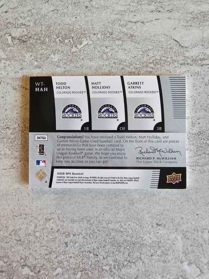 2008 Upper Deck SPX Winning Trio's Triple Jersey Helton/Holliday/Atkins 09/25 - Image 3 of 3