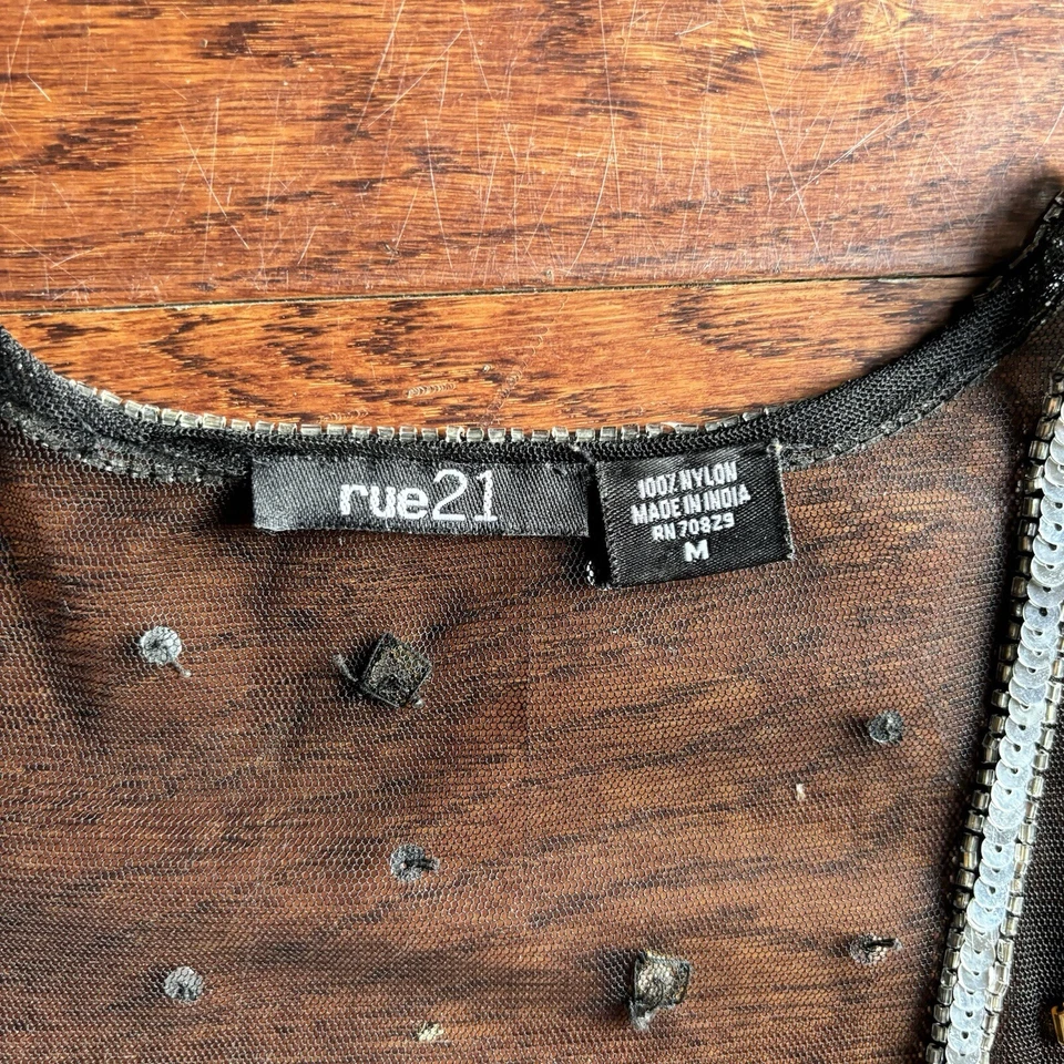 Bolero de Colección Y2K Malla Cuentas Mujeres Talla M Negro Lentejuelas Mangas Campana Fairycore Foto 2 de 4