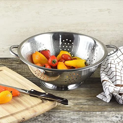 Stainless Steel Pasta Strainer 8 Quart Deep Kitchen Colander Silver
