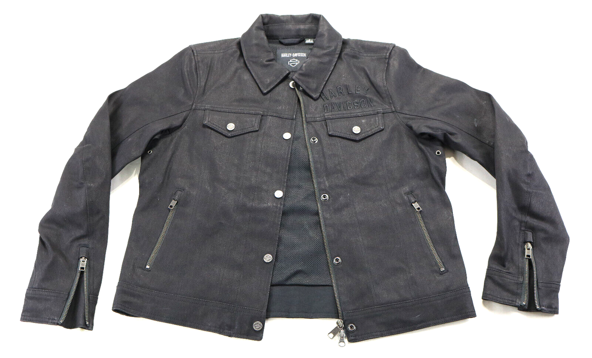 harley davidson womens riding jacket M black Trucker denim flex