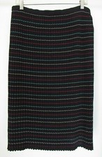 Vintage 1970s Dacron Polyester Knit Pleated Skirt 14 Black w/ Multi-Color Stripe