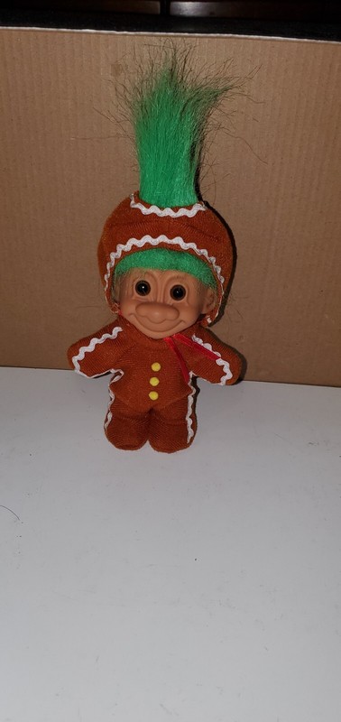Russ Christmas Troll Doll Winter Gingerbread Man 5" Green Hair Vintage Rare